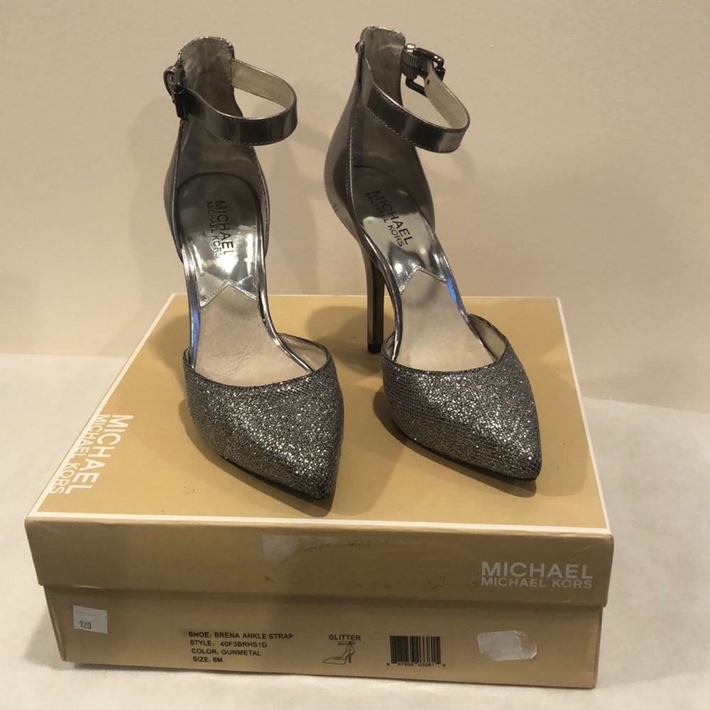 Grey Michael Kors ankle strap heel
